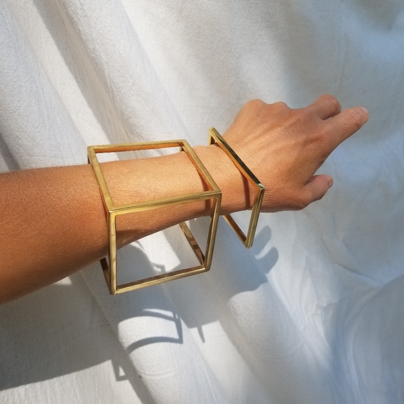 Last one Square cube solid brass bangle bracelet modern - Picture 8 of 10